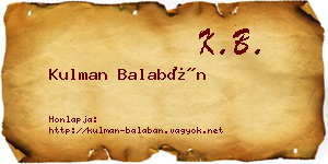 Kulman Balabán névjegykártya